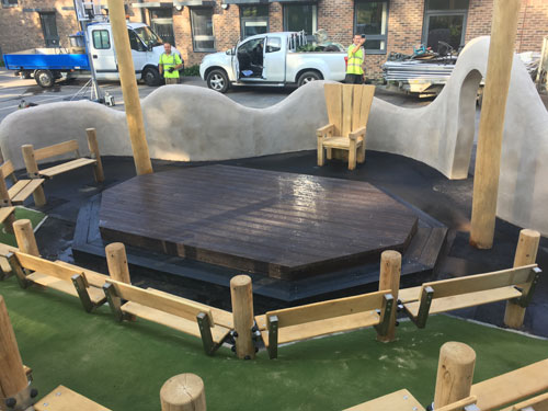The Bilingual Primary School Hove Project - Gaudi Theatre, Deck Tower with Slide Plus Robinia Adventure Trail Equipment - Hardwood Robinia Equipment