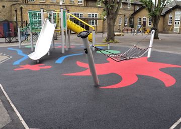 Wet Pour Graphics Rubber Safety Surfacing - Independent Playground Installation - Safety Surfacing Installer West Sussex Surrey Hampshire