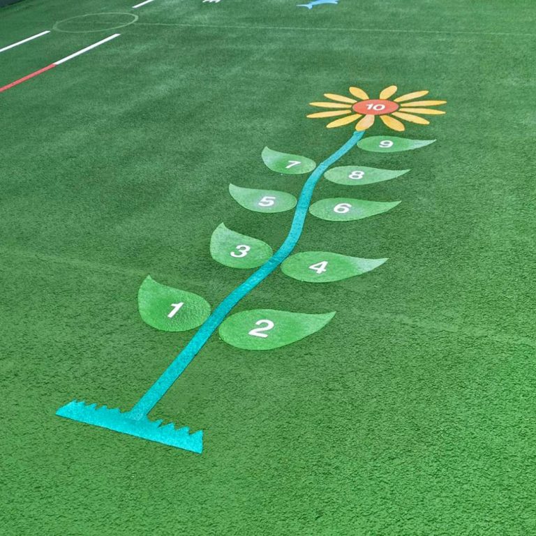 Sunflower playground marking with numbered leaves